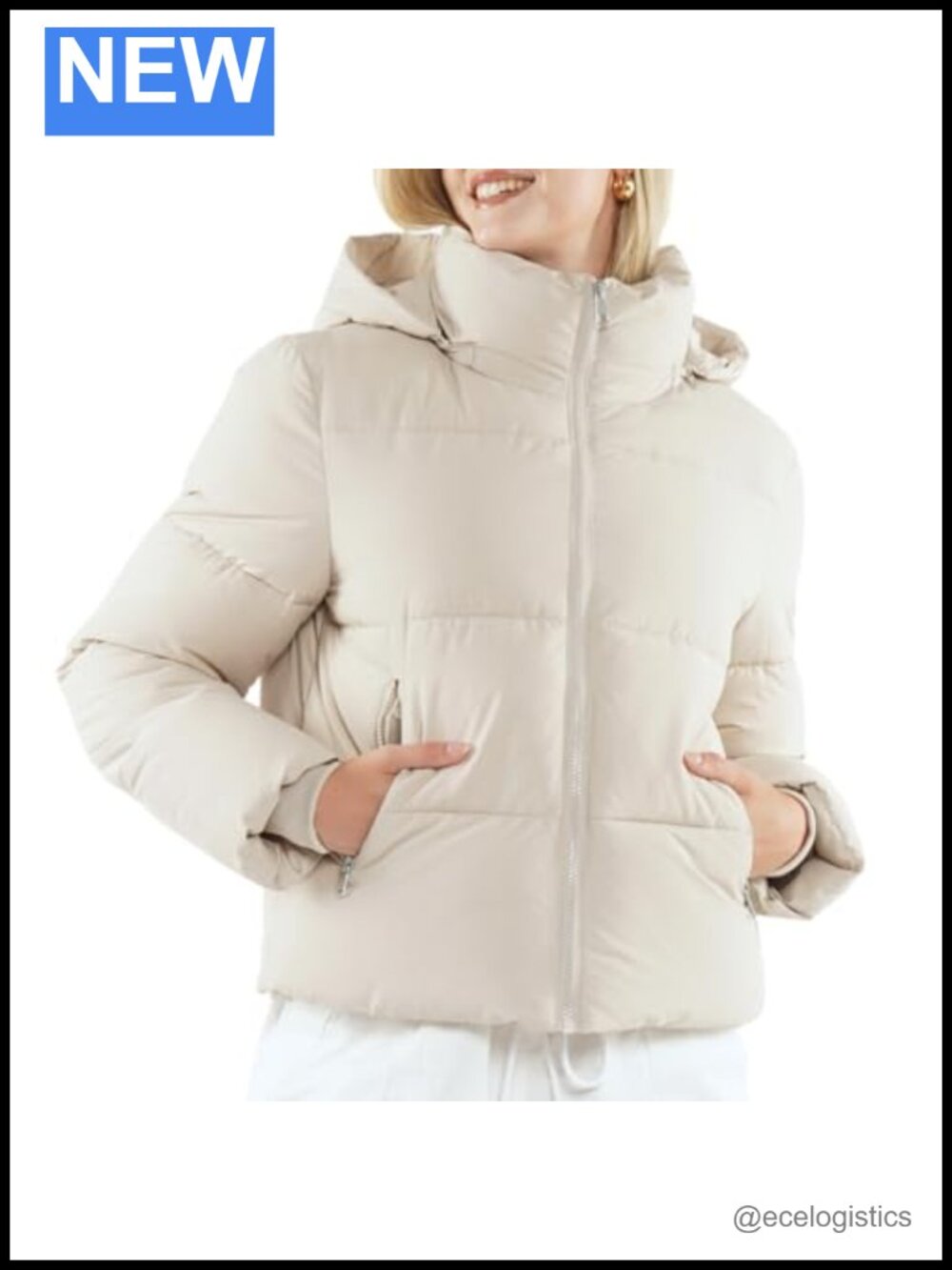 Recyclable Polyester Cropped Puffer Coat Removable Hood Womens